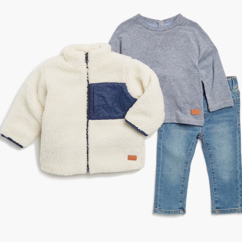 7 For All Mankind Fleece Jacket, Long Sleeve Top & Jeans Set